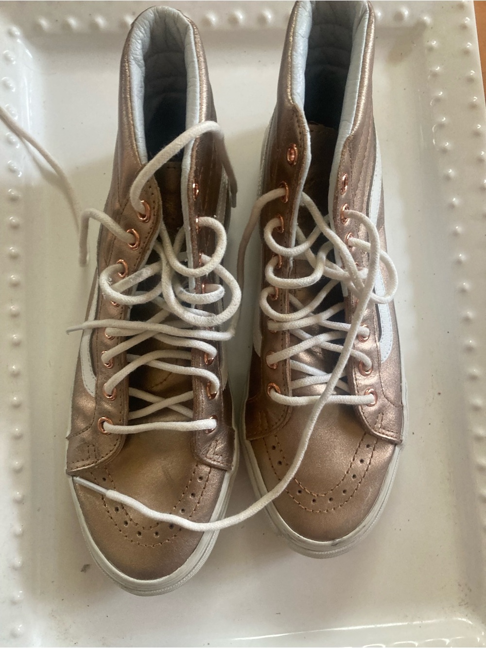 Vans Women’s Rose Gold High-Top Sneakers with White Stripe